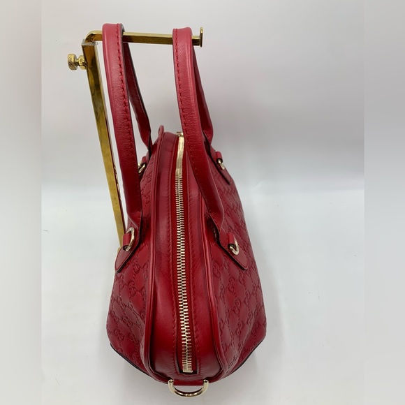 Auth Gucci Red Guccisima Leather Small Bowler Bag Gold Heart Charm Preloved - Picture 9 of 15